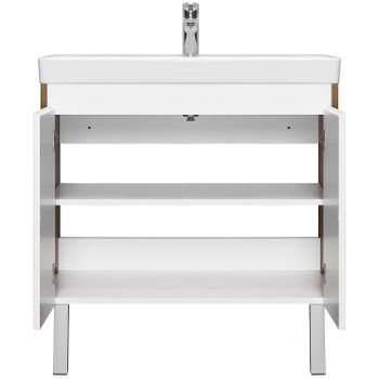 Тумба под раковину Aquaton Сканди Doors 80 1A282901SDZ90 Белый глянец Дуб рустикальный — фото 3, Тумбы под раковину