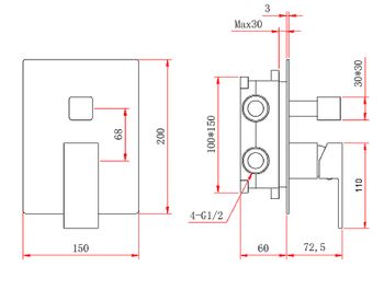 Душевая система Berges Ventas 3S Black 073006 Черная матовая — фото 6, Встраиваемые душевые комплекты