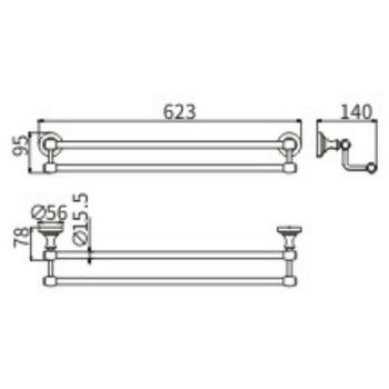 Полотенцедержатель CeramaLux Bianco 52009 двойной Хром — фото 2, Полотенцедержатели