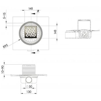 Душевой трап Berges Zentrum Antik 150x150 090365 с решеткой Хром матовый — фото 5, Трапы для душа