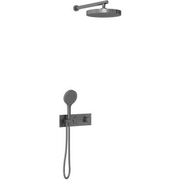 Душевая система Vincea Inspire VSFW-422TI2GM с термостатом Вороненая сталь — фото 1, Встраиваемые душевые комплекты