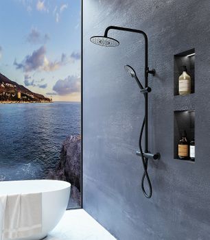 Душевая система WellWant by Agger Nero WWDS0W4428125B с термостатом Черная — фото 10, Душевые стойки