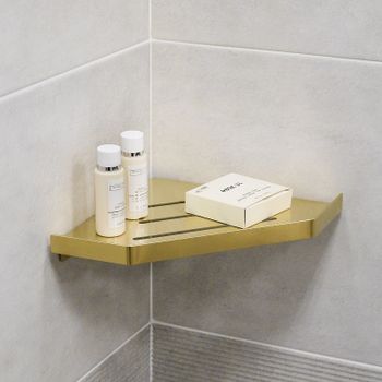 Металлическая полка Fixsen Hi-Tech FX-841G угловая Золото-сатин — фото 2, Полки для ванной и душа