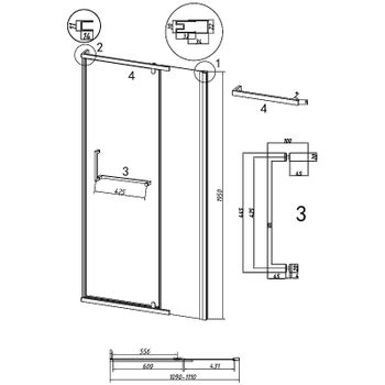 Душевая дверь Grossman Pragma 110 100.K33.03.110.32.00 профиль Золото сатин стекло прозрачное — фото 11, Распашные душевые двери