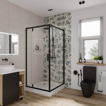 Душевой уголок Niagara Nova NG-6802-08 BLACK 100х100 профиль Черный стекло прозрачное — фото 1, Квадратные душевые уголки