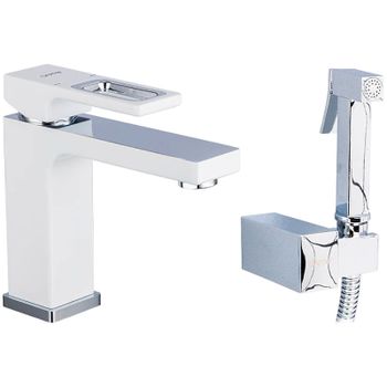 Смеситель для раковины Gappo G17-8 G1017-1 с гигиеническим душем Белый Хром — фото 1, Смесители для раковины