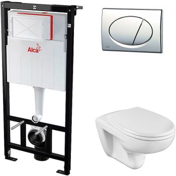 Комплект унитаза Roca Mateo 346200000+ZRU9302822 с инсталляцией Alcaplast Sadromodul AM101/1120+M71 с сиденьем Микролифт и клавишей смыва Хром — фото 1, Комплекты унитаз + инсталляция