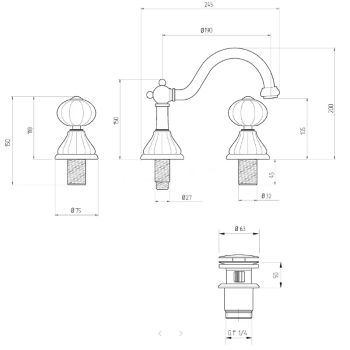 Смеситель для раковины Migliore Olivia 19015 Хром Белый с декором Платина — фото 2, Смесители для раковины