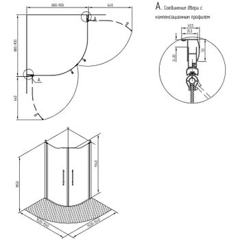 Душевой уголок Migliore Diadema 90x90 22681 профиль Золото стекло матовое — фото 3, Душевые уголки четверть круга
