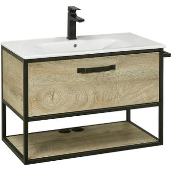 Тумба под раковину Aquaton Лофт Фабрик 80 1A242401LTDU0 подвесная Дуб эндгрейн — фото 1, Тумбы под раковину