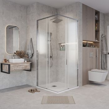 Душевой уголок Grossman Galaxy 80х80 300.K33.01.8080.10.02 профиль Хром стекло шиншилла — фото 2, Квадратные душевые уголки