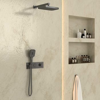 Душевая система Vincea VSFW-422T1GM с термостатом Вороненая сталь — фото 3, Встраиваемые душевые комплекты