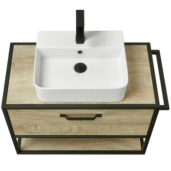 Тумба под раковину Aquaton Лофт Фабрик 80 1A242401LTDU0 подвесная Дуб эндгрейн — фото 7, Тумбы под раковину