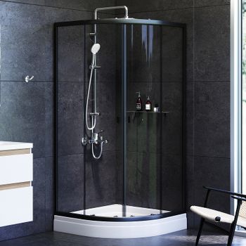 Душевой уголок AM.PM X-Joy Twin Slide 90х90 W88G-205-090BT64 профиль Черный матовый стекло прозрачное — фото 1, Душевые уголки четверть круга