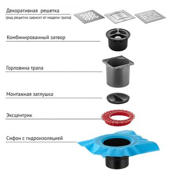 Душевой трап Berges Zentrum Norma 100x100 090462 с решеткой Хром матовый — фото 3, Трапы для душа