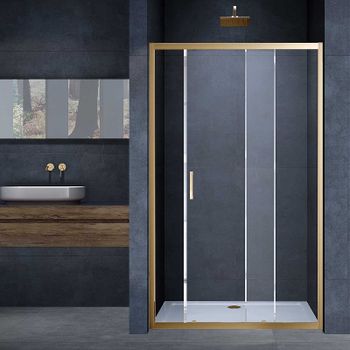 Душевая дверь Vincea Alpha 150 VDS-3AL150CLG профиль Брашированное золото стекло прозрачное — фото 1, Раздвижные душевые двери