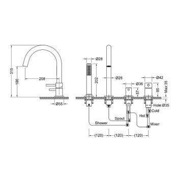 Смеситель на борт ванны Timo Saona 2320/17Y Золото матовое — фото 2, Смесители на борт ванны