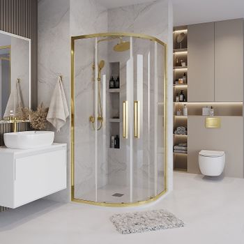 Душевой уголок Grossman Cosmo 100х100 301.K33.02.1010.32.00 профиль Золото сатин стекло прозрачное — фото 1, Душевые уголки четверть круга