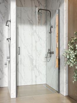 Душевая дверь Orange E05-100tb 100х190 профиль Черный стекло прозрачное — фото 3, Распашные душевые двери