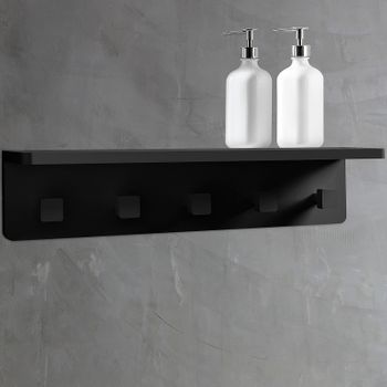 Вешалка для полотенец Abber Stein AS1651MB с полкой Черная матовая — фото 1, Крючки для полотенец