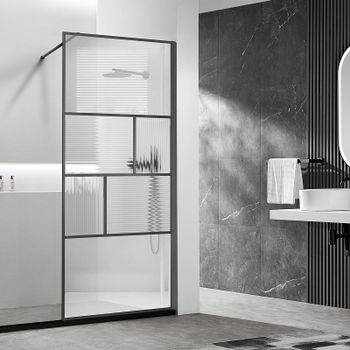 Душевая перегородка Vincea Walk-In 80 VSW-1HC800CFGM профиль Вороненая сталь стекло прозрачное/рифленое — фото 1, Душевые перегородки