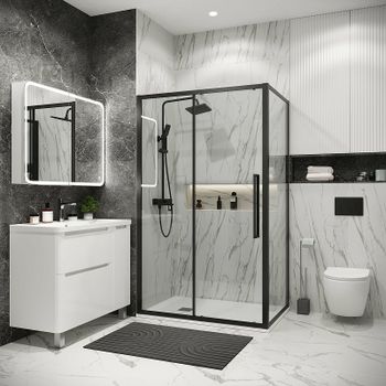 Душевая стенка Grossman Cosmo 90 200.K33.02.90.21.00 профиль Черный матовый стекло прозрачное — фото 2, Боковые стенки