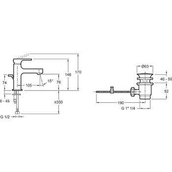 Смеситель для раковины Jacob Delafon Strayt E8776-CP Хром — фото 4, Смесители для раковины