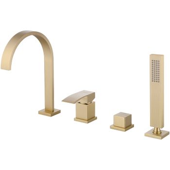 Смеситель на борт ванны Abber Wasserfall AF8613G Золото матовое — фото 1, Смесители на борт ванны