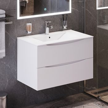 Тумба с раковиной Bond Cube 80 T01805-S05W подвесная Белая матовая — фото 5, Тумбы с раковиной