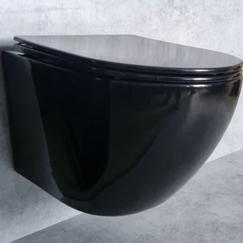 Унитаз CeramaLux CL2196-18 подвесной Черный с сиденьем Микролифт — фото 1, Подвесные унитазы