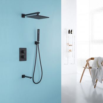 Душевая система Abber Insel AF8050B с термостатом Черная матовая — фото 2, Встраиваемые душевые комплекты