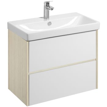 Тумба под раковину Aquaton Сканди 80 1A283001SDB20 подвесная Белый глянец Дуб верона — фото 1, Тумбы под раковину