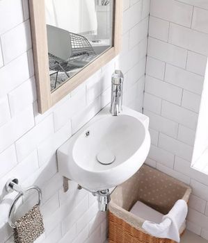 Раковина CeramaLux 43 9100L Белая — фото 2, Раковины подвесные