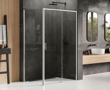 Душевой уголок New Trendy Prime Chrome 140х100 R D-0307A/D-0125B профиль Хром стекло прозрачное — фото 2, Прямоугольные душевые уголки