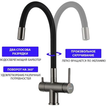 Смеситель для кухни Gappo G4398-39 Оружейная сталь Черный — фото 7, Смесители для кухни