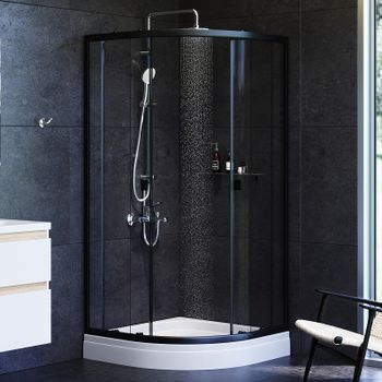 Душевой уголок AM.PM X-Joy Twin Slide 90х90 W88G-205-090BT64 профиль Черный матовый стекло прозрачное — фото 2, Душевые уголки четверть круга