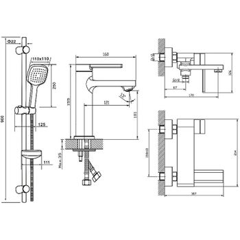 Комплект смесителей Orange Splito M36-311cr Хром — фото 13, Готовые комплекты для ванной комнаты
