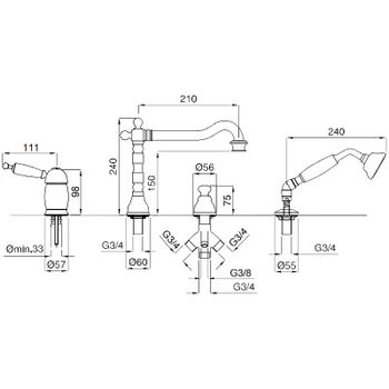 Смеситель на борт ванны Migliore Oxford 19165 Золото — фото 2, Смесители на борт ванны