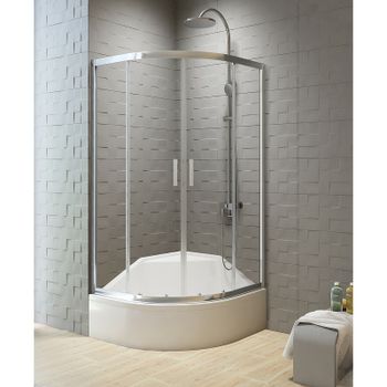 Душевой уголок New Trendy New Varia Chrome 90х90 K-0497 профиль Хром стекло прозрачное — фото 2, Душевые уголки четверть круга