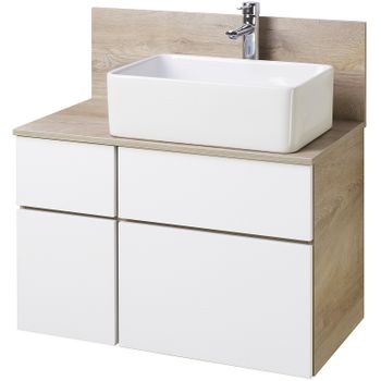 Тумба под раковину Aquaton Мишель 80 1A244501MIX40 подвесная Дуб эндгрейн Белая — фото 1, Тумбы под раковину