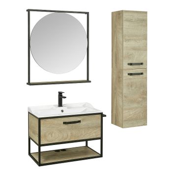 Тумба под раковину Aquaton Лофт Фабрик 80 1A242401LTDU0 подвесная Дуб эндгрейн — фото 9, Тумбы под раковину