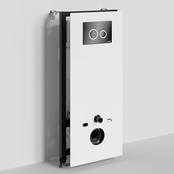 Инсталляция WasserKRAFT Abens 20TLT.010.ME.WH.PB01 для унитаза Белое стекло с Черной глянцевой клавишей смыва — фото 1, Инсталляции для унитазов