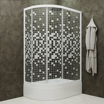 Душевой уголок Triton Коралл 120х80 В R Щ0000061783 профиль Белый стекло прозрачное с узором — фото 1, Асимметричные душевые уголки
