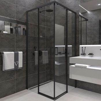 Душевой уголок Veconi Rovigo RV-47B 80x80 RV47B-80-01-C4 профиль Черный матовый стекло прозрачное — фото 1, Квадратные душевые уголки