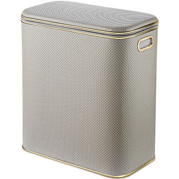 Корзина для белья Geralis RWG-M Ромб Белая, кант Золото, малая — фото 1, Корзины для белья