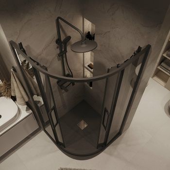 Душевой уголок Grossman Cosmo 100х100 301.K33.02.1010.21.10 профиль Черный матовый стекло тонированное — фото 4, Душевые уголки четверть круга