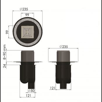 Душевой трап Berges Platz Uno 100x100 090069 с решеткой Хром матовый — фото 6, Трапы для душа