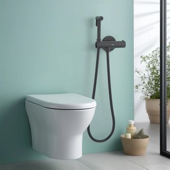 Гигиенический душ со смесителем Aquatek Оберон AQ1027MB с термостатом Черный матовый — фото 4, Гигиенические души