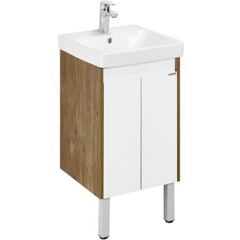 Тумба под раковину Aquaton Сканди Doors 45 1A278701SDZ90 Белый глянец Дуб рустикальный — фото 1, Тумбы под раковину