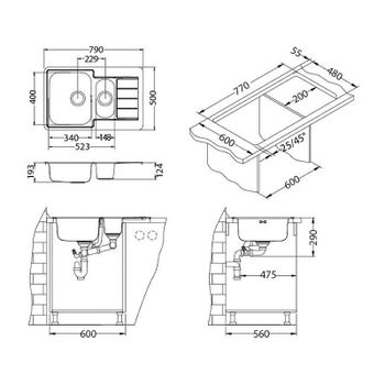 Кухонная мойка Alveus Line Maxim 70 SAT-90 790x500 1089614 Сатинированная сталь — фото 4, Кухонные мойки